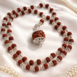 Ek Mukhi gol rudraksha silver mala ke sath चांदी की माला के साथ एक मुखी गोल रुद्राक्ष