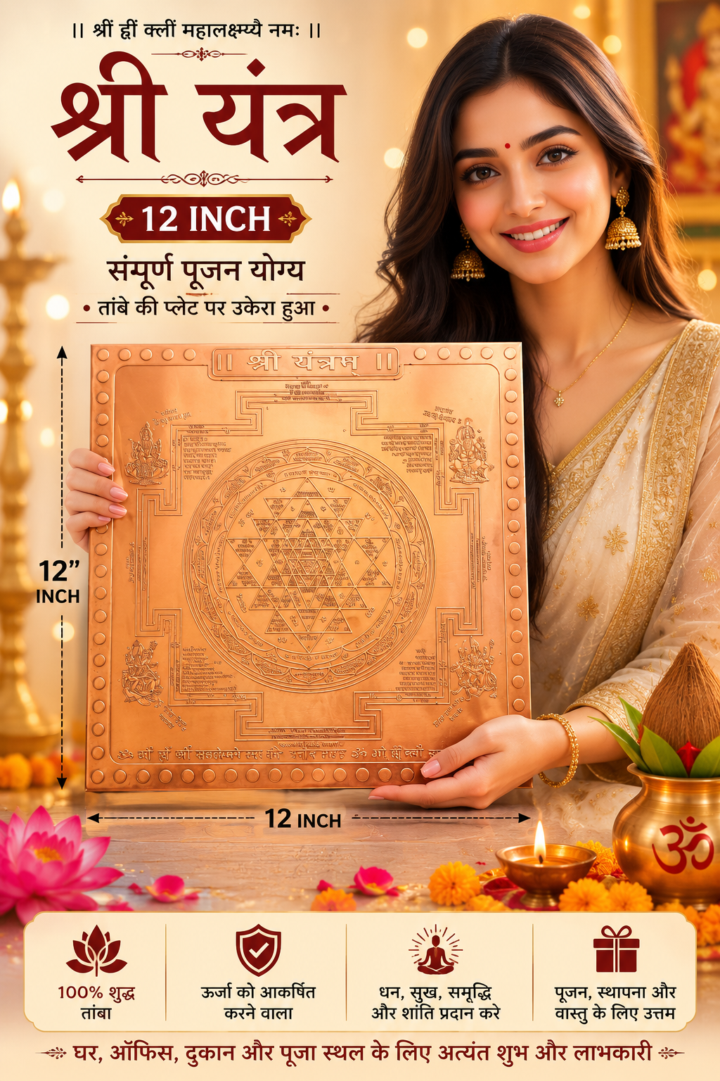 Big Copper Shri Yantra Mahalakshmi Sidhdhi